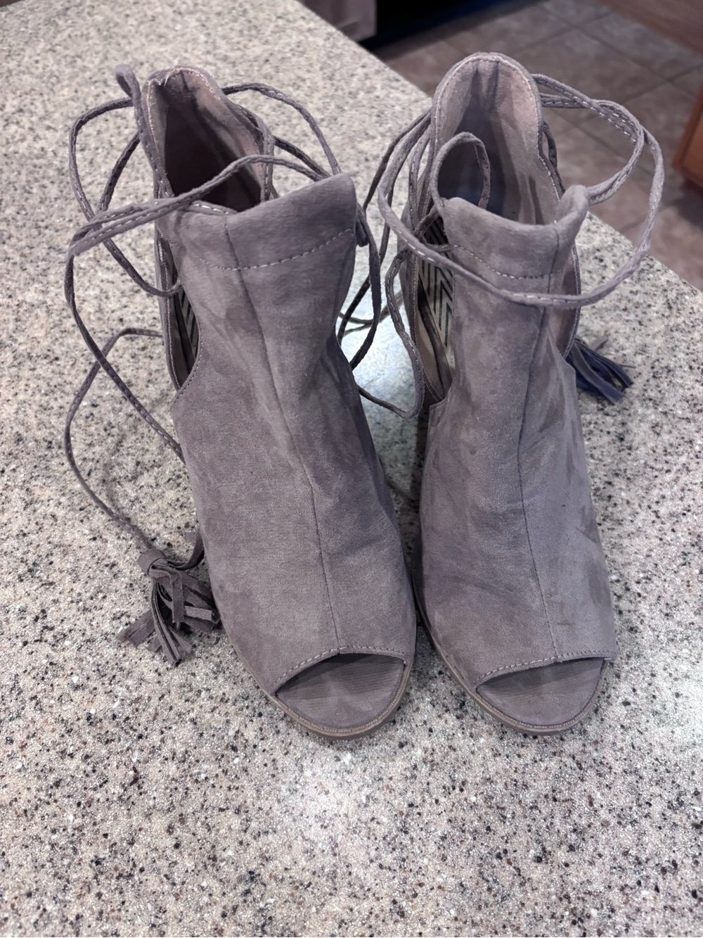 Maurices Gray Suede Lace-Up Peep Toe Ankle Booties